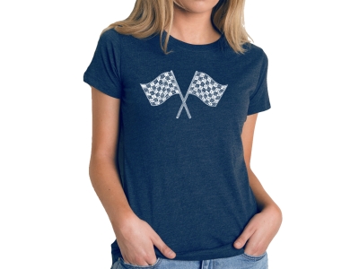 LA Pop Art Women's Premium Blend Word Art T-shirt - RACE TRACKS, XXL, Navy Blue