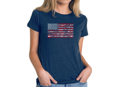 LA Pop Art Women's Premium Blend Word Art T-shirt - Fireworks American Flag, Extra Large, Navy Blue