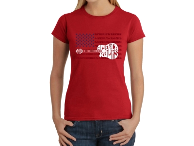 LA Pop Art America Rocks - Women's Word Art T-Shirt, Extra Large, Red