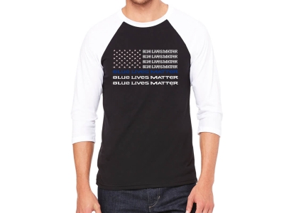 LA Pop Art Men's Raglan Baseball Word Art T-shirt - Blue Lives Matter, XXXL, Black/White
