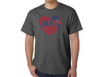 LA Pop Art Men's Word Art T-shirt - July 4th Heart, Small, Grey