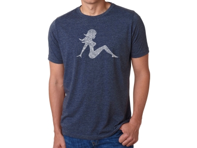 LA Pop Art Men's Premium Blend Word Art T-shirt - MUDFLAP GIRL, Extra Large, Navy Blue