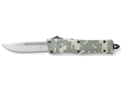 CobraTec 2.75" OTF Drop Point Knife D2 Aluminum Camo Handle