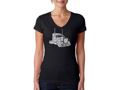 LA Pop Art Women's Word Art V-Neck T-Shirt - KEEP ON TRUCKIN', XXL, Black