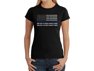 LA Pop Art Women's Word Art T-Shirt - Blue Lives Matter, Small, Black