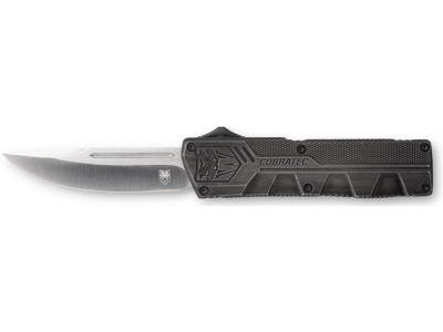 CobraTec 3.25" OTF Knife D2 Drop Point Stonewashed Aluminum