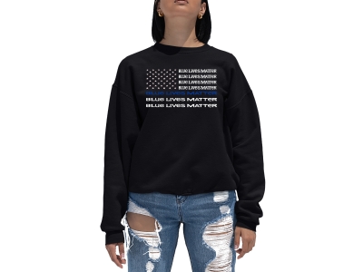 LA Pop Art Women's Word Art Crewneck Sweatshirt - Blue Lives Matter, XXXL, Black