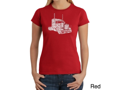 LA Pop Art Women's Word Art T-Shirt - KEEP ON TRUCKIN', Extra Small, Red