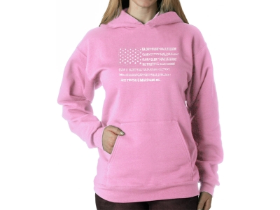 LA Pop Art Women's Word Art Hooded Sweatshirt - Glory Hallelujah Flag, Medium, Pink