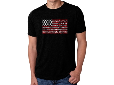 LA Pop Art Men's Premium Blend Word Art T-shirt - Fireworks American Flag, Large, Black