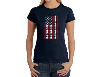LA Pop Art Skull Flag - Women's Word Art T-Shirt, Large, Navy Blue