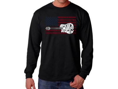 LA Pop Art America Rocks - Men's Word Art Long Sleeve T-Shirt, Large, Black