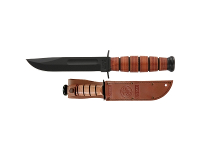 Ka-Bar Short Fixed USMC 5.25 in Black Blade Leather Handl