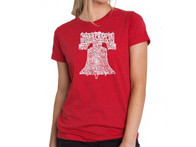 LA Pop Art Women's Premium Blend Word Art T-shirt - Liberty Bell, Extra Large, Red