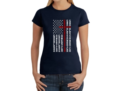 LA Pop Art Cross Flag - Women's Word Art T-Shirt, Small, Navy Blue