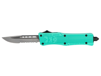 CobraTec 2.75" OTF Part Serrated D2 Tiffany Blue Aluminum Handle