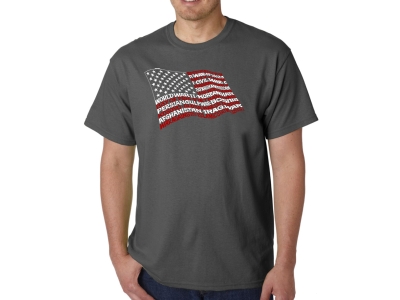 LA Pop Art Men's Word Art T-shirt - American Wars Tribute Flag, XXXL, Grey