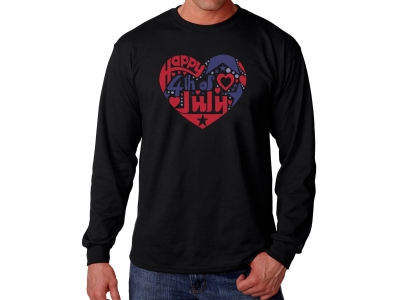LA Pop Art Men's Word Art Long Sleeve T-shirt - July 4th Heart, Small, Black