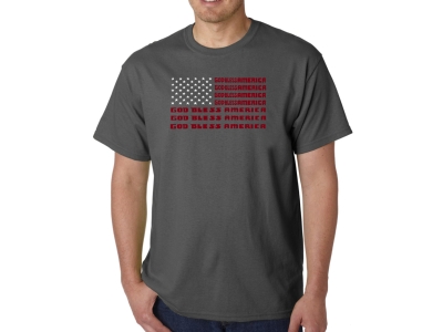LA Pop Art Men's Word Art T-shirt - God Bless America, Extra Large, Grey