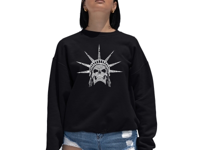 LA Pop Art Women's Word Art Crewneck Sweatshirt - Freedom Skull, Small, Black