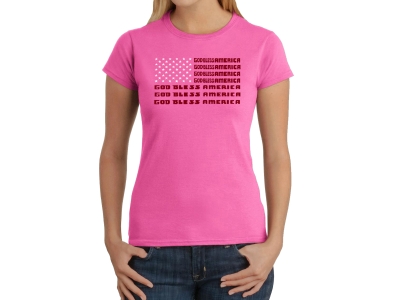 LA Pop Art Women's Word Art T-Shirt - God Bless America