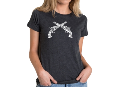 LA Pop Art Women's Premium Blend Word Art T-shirt - CROSSED PISTOLS, Extra Large, Black