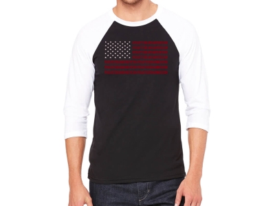 LA Pop Art Proud To Be An American - Men's Raglan Baseball Word Art T-Shirt, Extra Large, Black/White