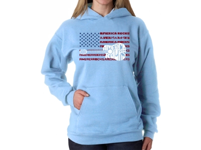LA Pop Art America Rocks - Women's Word Art Hooded Sweatshirt, 4XL, Blue