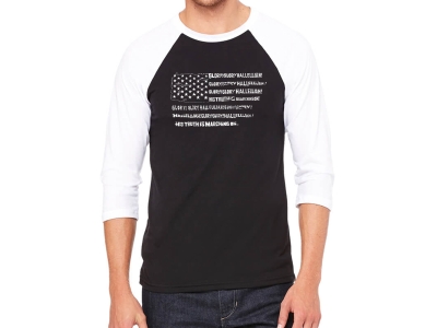 LA Pop Art Men's Raglan Baseball Word Art T-shirt - Glory Hallelujah Flag