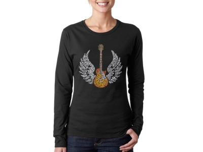 LA Pop Art Women's Word Art Long Sleeve T-Shirt - LYRICS TO FREEBIRD, Small, Black