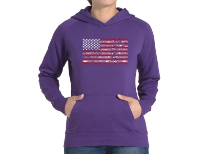LA Pop Art Women's Word Art Hooded Sweatshirt - Fireworks American Flag, Extra Large, Purple