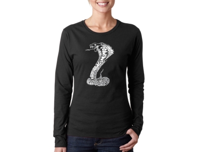 LA Pop Art Women's Word Art Long Sleeve T-Shirt - Types of Snakes, XXL, Black