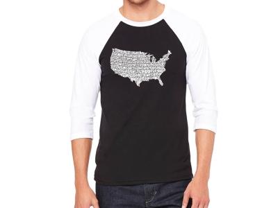 LA Pop Art Men's Raglan Baseball Word Art T-shirt - THE STAR SPANGLED BANNER, XXL, Black/White