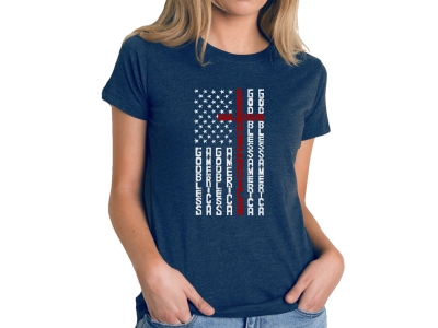 LA Pop Art Cross Flag - Women's Premium Blend Word Art T-Shirt, Medium, Navy Blue