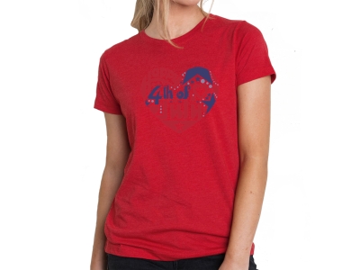 LA Pop Art Women's Premium Blend Word Art T-shirt - July 4th Heart, Medium, Red