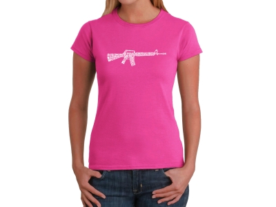 LA Pop Art Women's Word Art T-Shirt - RIFLEMANS CREED, Extra Small, Pink