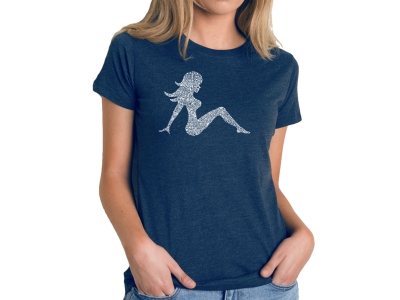 LA Pop Art Women's Premium Blend Word Art T-shirt - MUDFLAP GIRL, Medium, Navy Blue