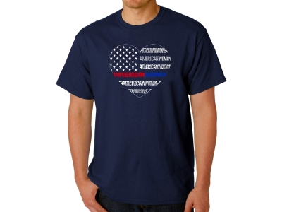 LA Pop Art Men's Word Art T-shirt - American Woman, 4XL, Navy Blue