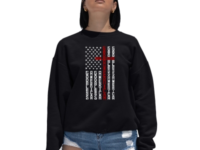 LA Pop Art Cross Flag - Women's Word Art Crewneck Sweatshirt, Small, Black