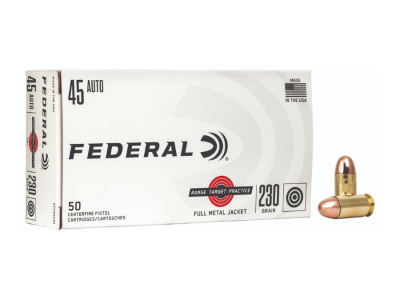 Federal Range & Target Centerfire Handgun Cartridges, Full Metal Jacket, .45 ACP, 50