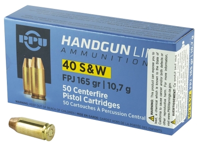 PPU Handgun 40S&W Flat Point Jacketed 50 Per Box, .40 S&W