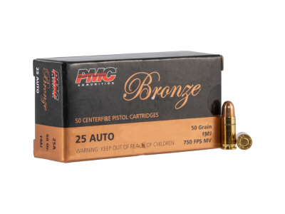 PMC Bronze Centerfire Handgun Cartridges, .25 ACP, 50