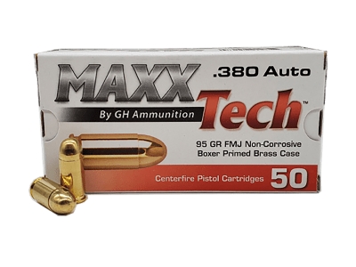 MaxxTech Brass Pistol 380ACP 95gr Full Metal Jacket, .380 ACP, 50