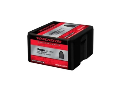 Winchester Centerfire Handgun Reloading 9mmFull Metal Jacket Flat Base, 9mm Luger, 100