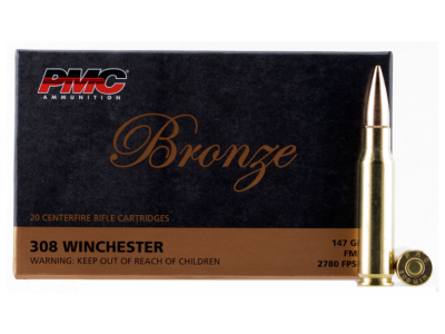 PMC Bronze Centerfire Cartridge, Full Metal Jacket Boat Tail, .308 Winchester, 20