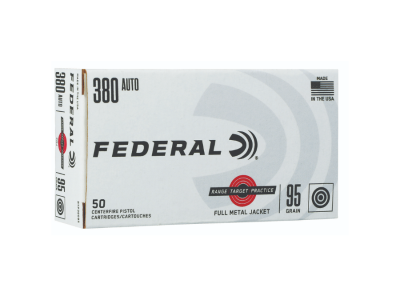 Federal Range & Target Centerfire Handgun Cartridges, Full Metal Jacket, .380 ACP, 50