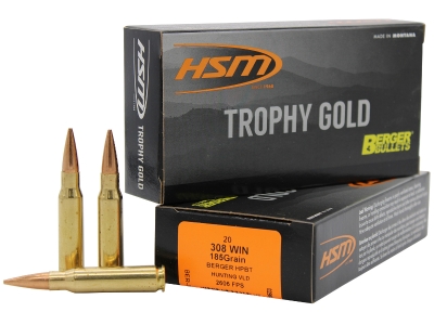 HSM Trophy Gold Extended Range 308 Win 185 gr Berger Hunting VLD Match, .308 Winchester, 20